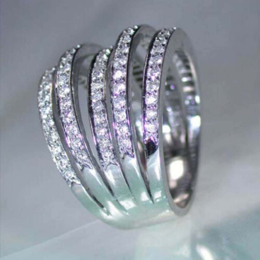 NEW 925 Silver White Sapphire Multilayer Bands Ring, CUTE RING, SHINY RING. - Picture 5 of 5